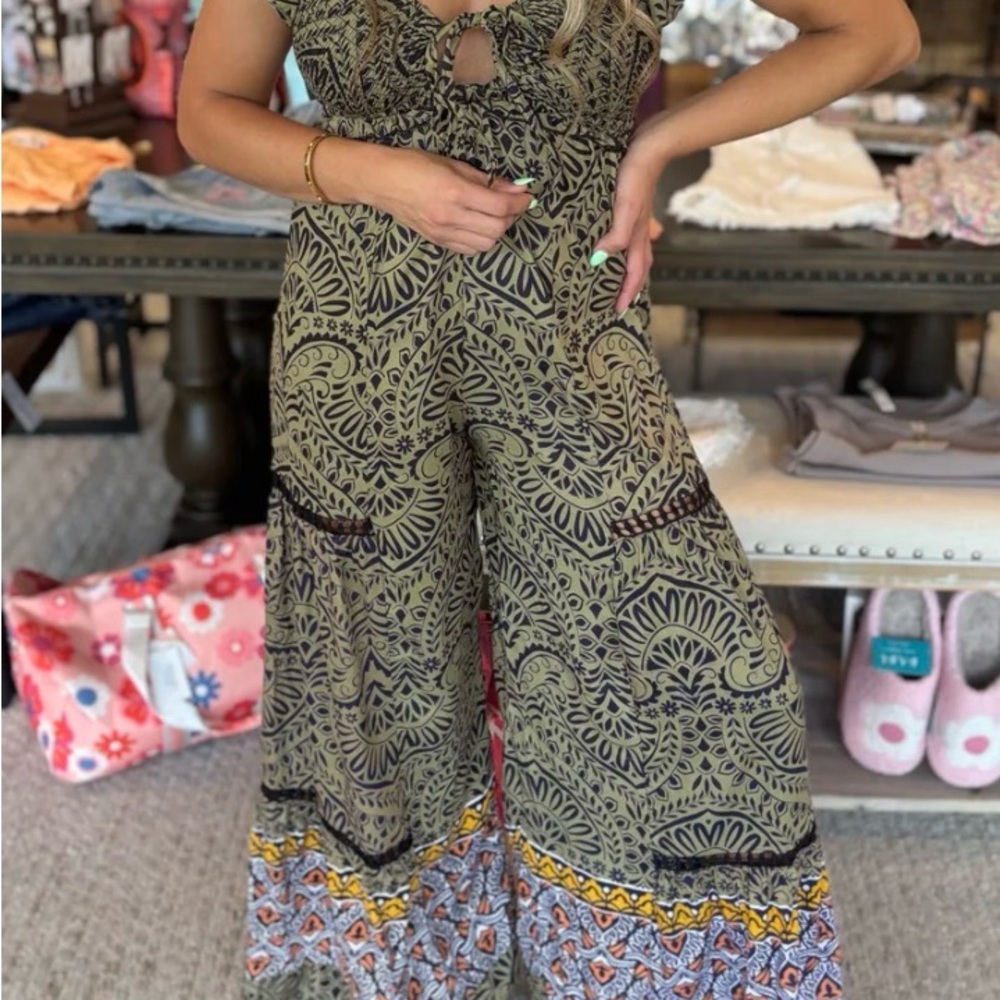 Angie Black and Tan Bohemian Jumpsuit - Picture 5 of 7
